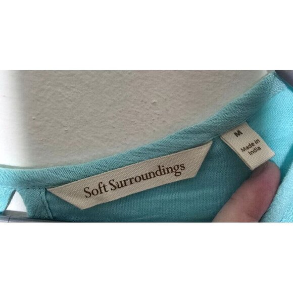 Soft Surroundings Dress M Crepe Blue Coastal Tropical Resort Boho Flowy Popover - Picture 3 of 12